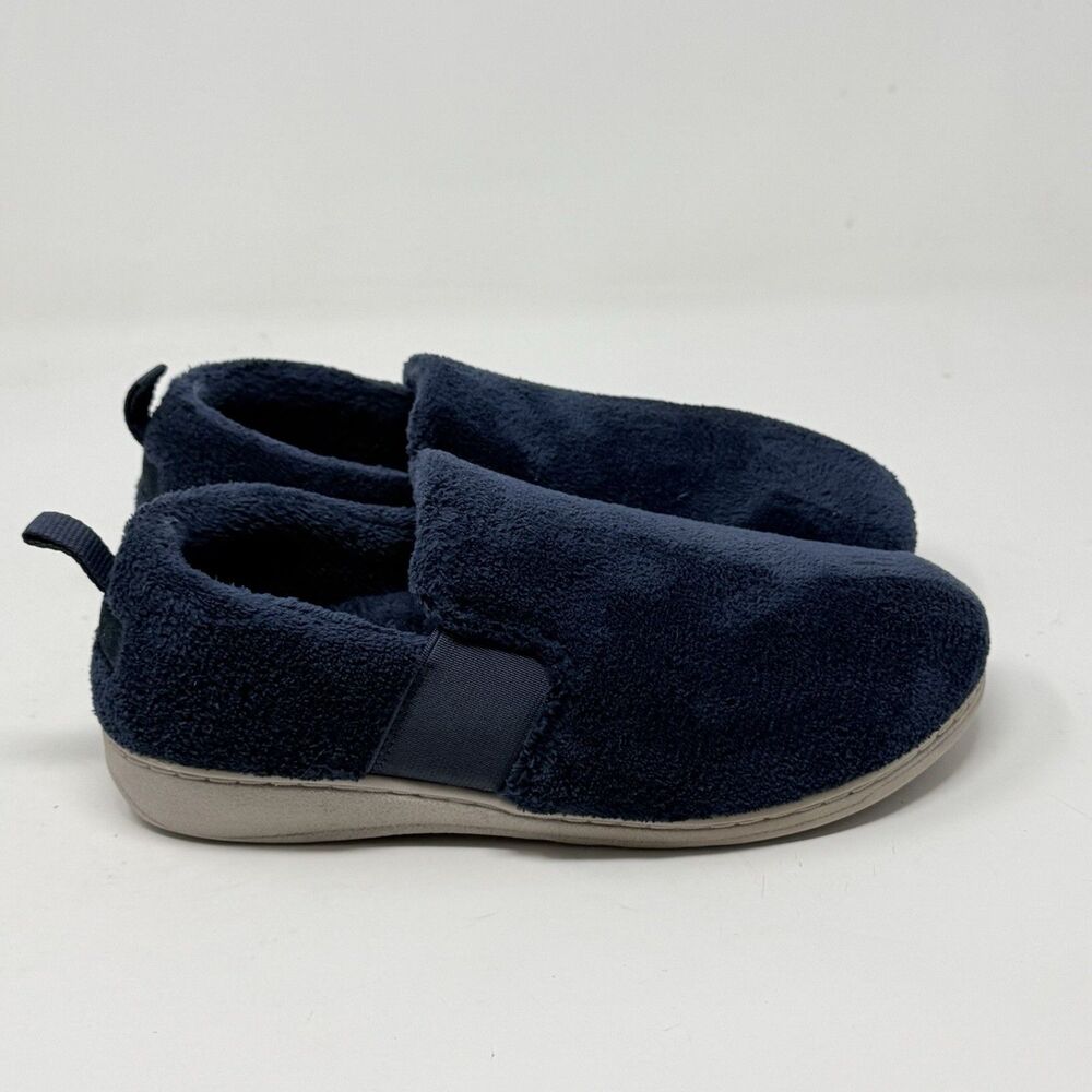 Vionic Kalia Plush Slippers Womens 6 Navy Blue Terry Orthotic Comfort Cozy